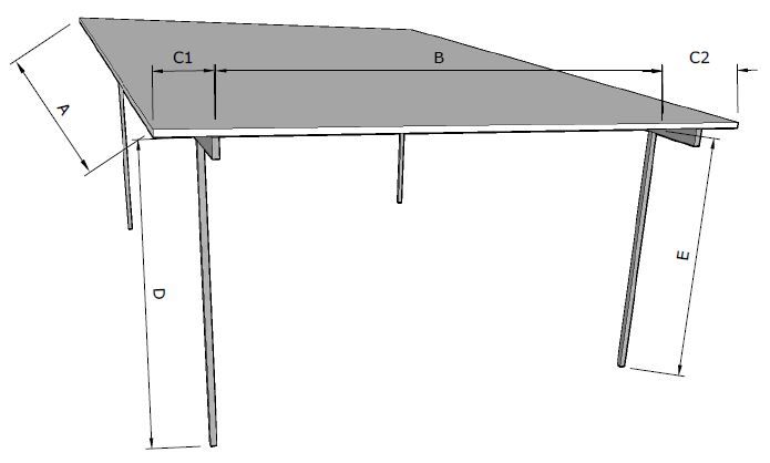 Freestanding patio with flat metal roof and 4 posts